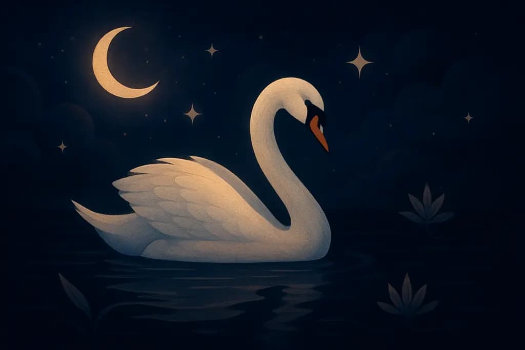 Dream illustration: Swan gliding on dark water