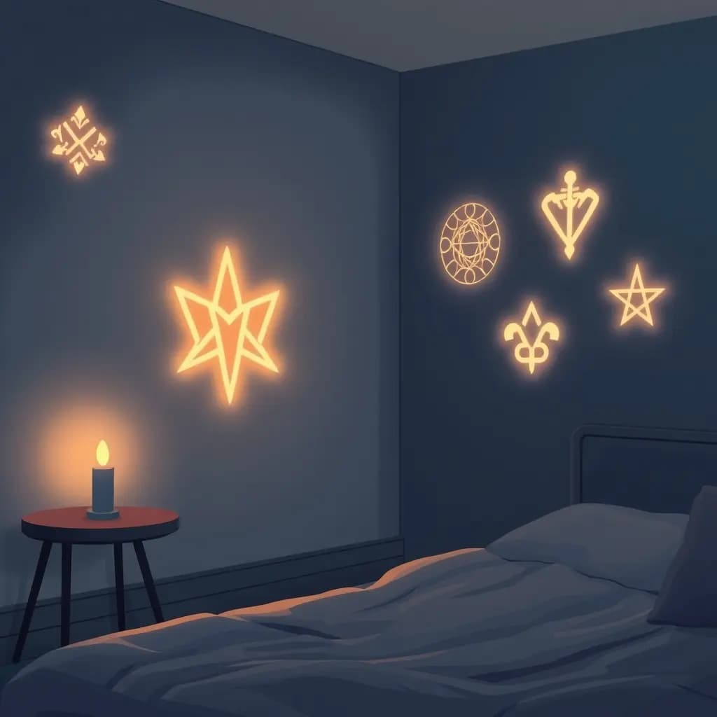 Dream illustration: Symbols glow on wall