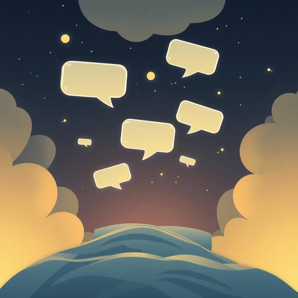 Dream illustration: Text bubbles float away