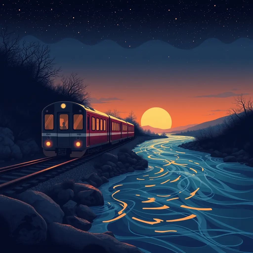 Dream illustration: Train turning into river