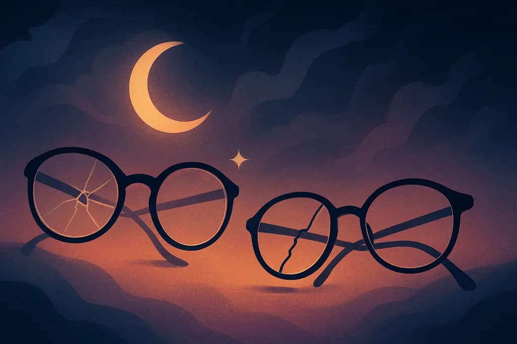 Dream illustration: two pairs of broken eyeglasses dream meaning
