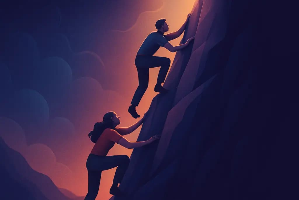 Dream illustration: two people climbing with no top in sight