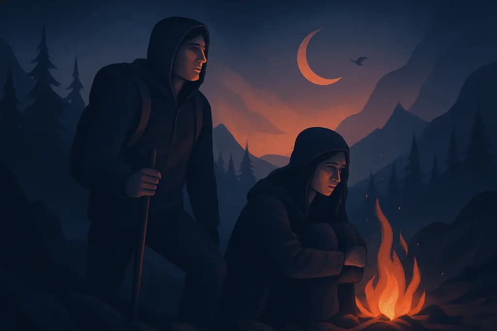 Dream illustration: two people surviving in the wilderness