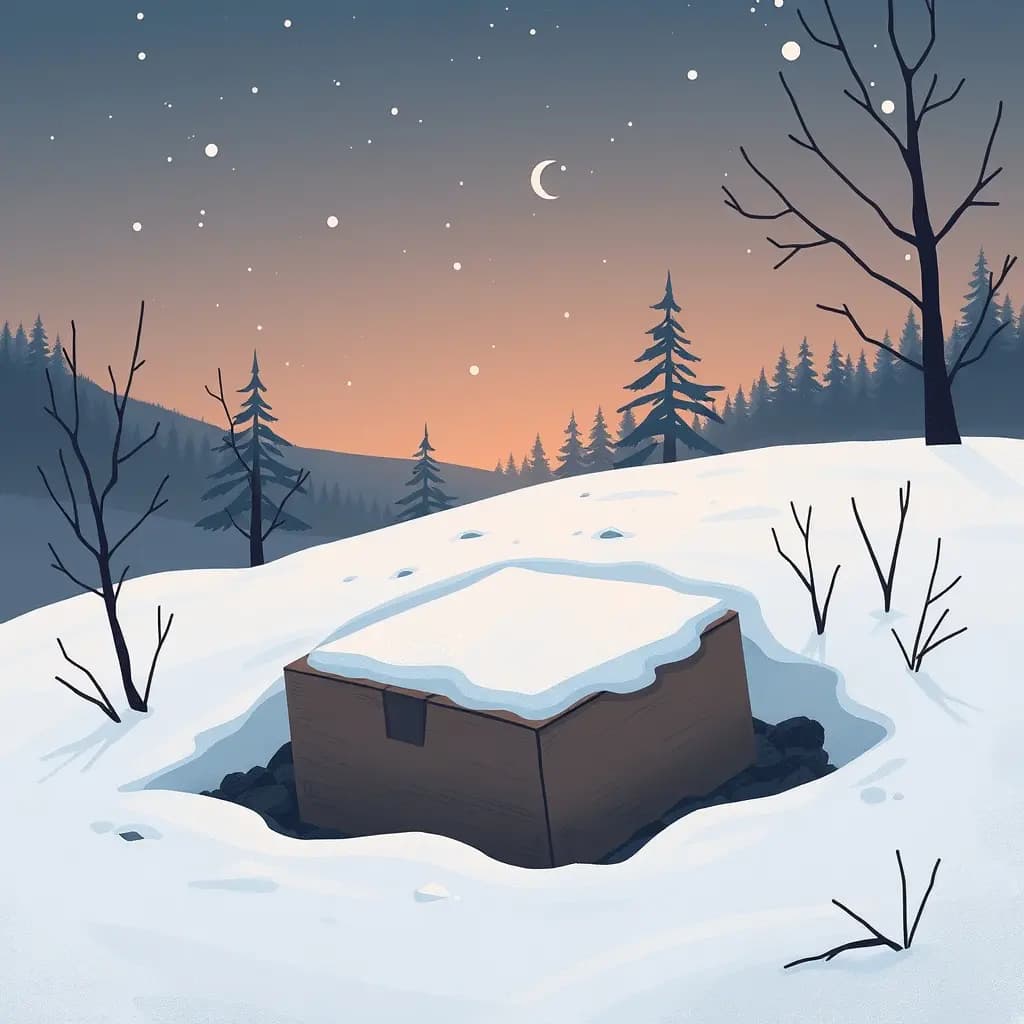Dream illustration: Uncovering a buried box in winter