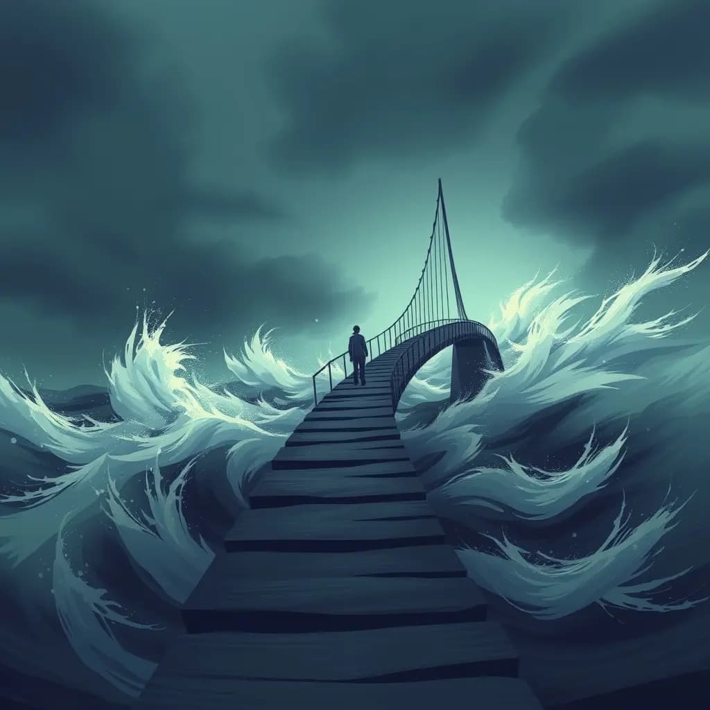 Dream illustration: Unstable bridge swaying in high winds
