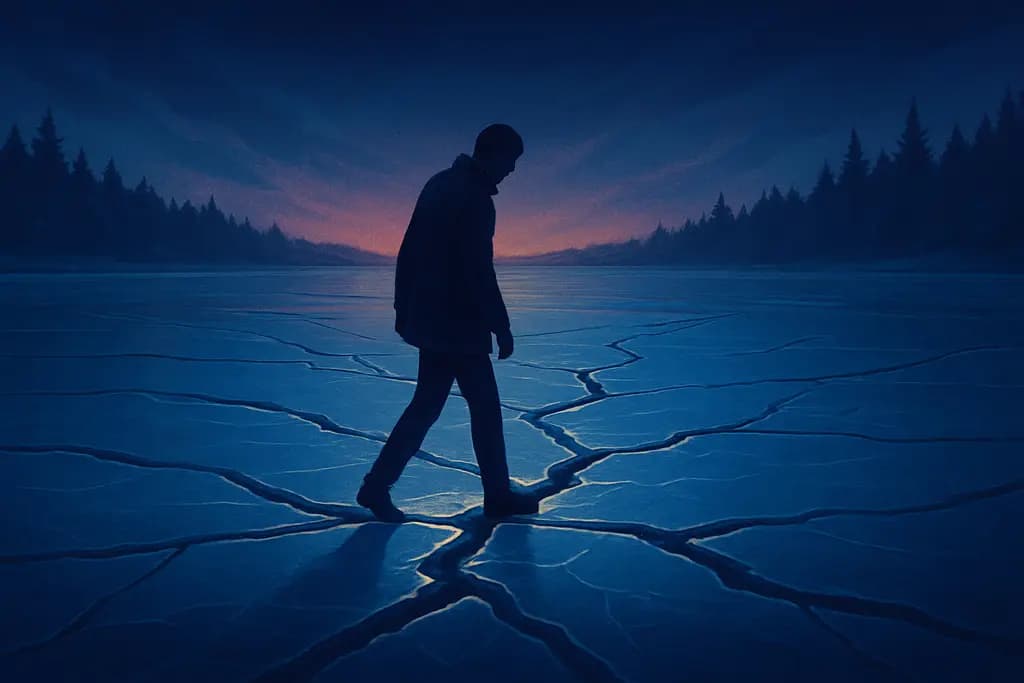Dream illustration: Walking on a cracking frozen lake