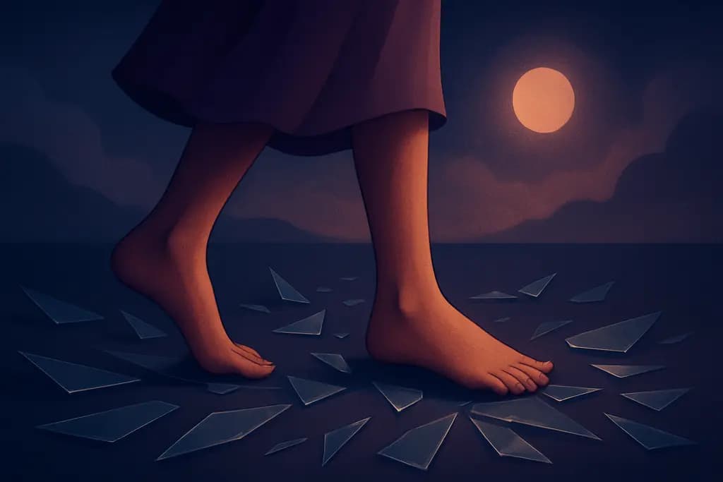 Dream illustration: Walking on razor-sharp glass