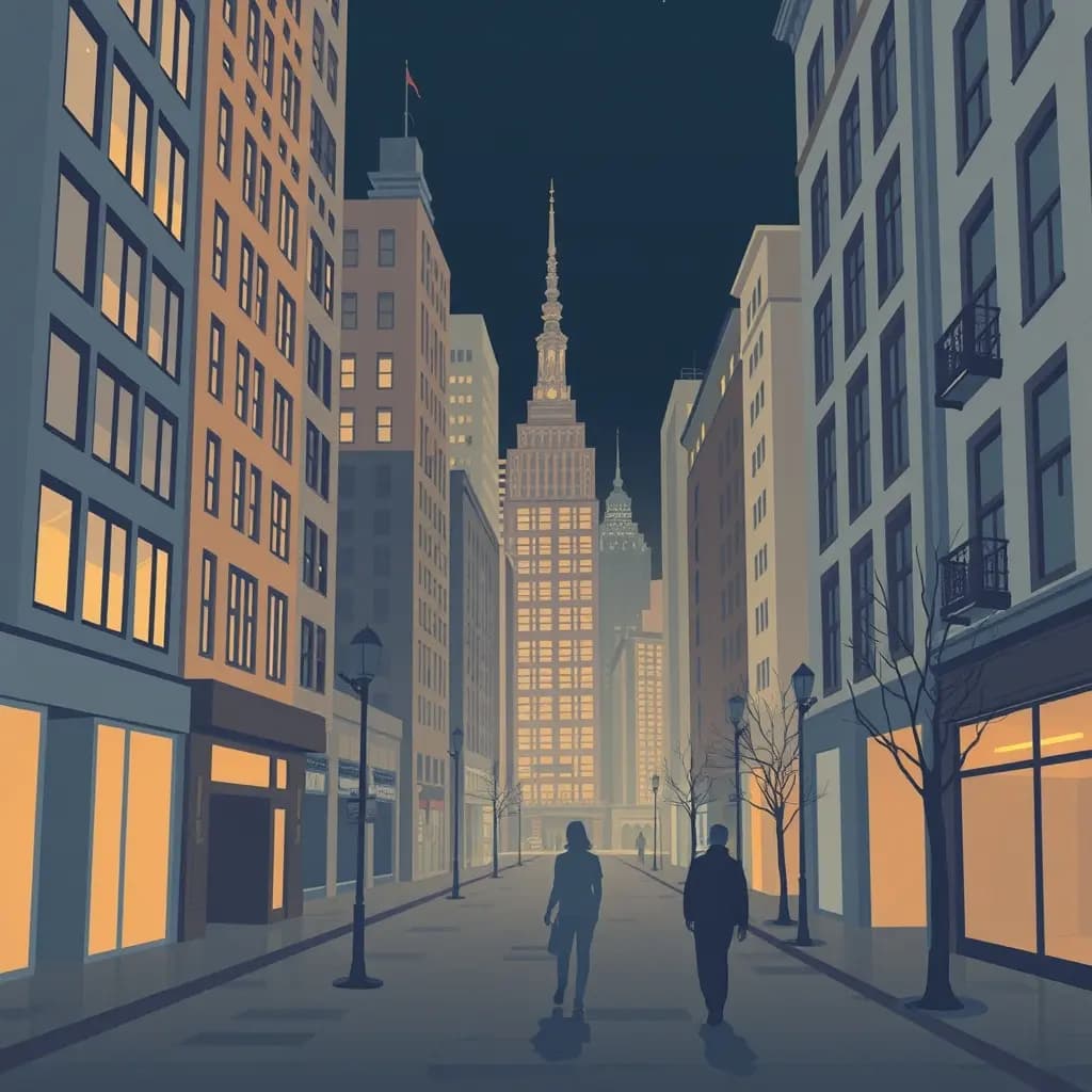 Dream illustration: Walking through a city where every building looks unfamiliar