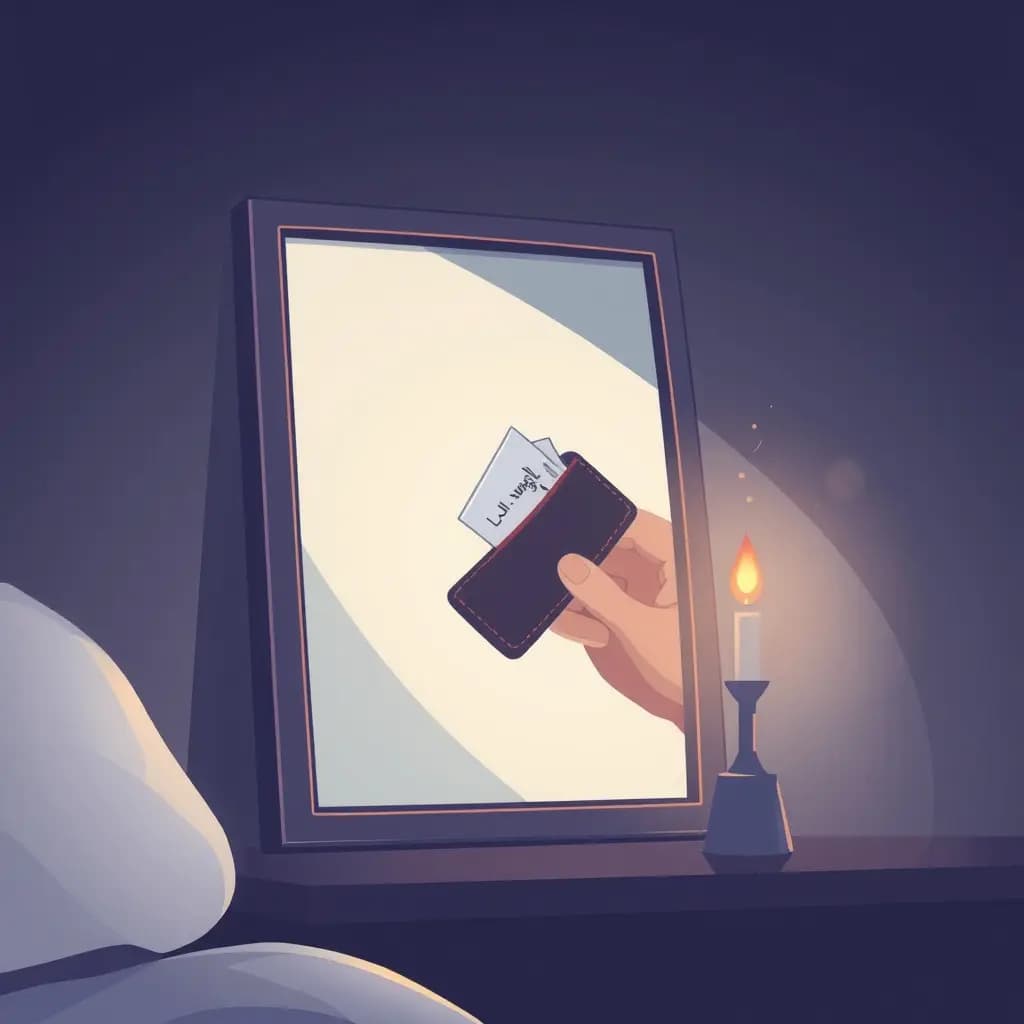 Dream illustration: Wallet disappears into mirror