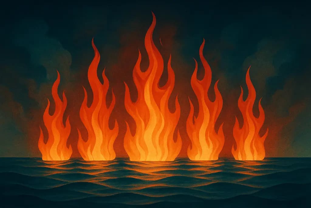 Dream illustration: walls of fire in water