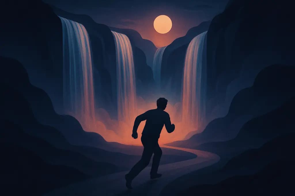 Dream illustration: waterfalls chasing me