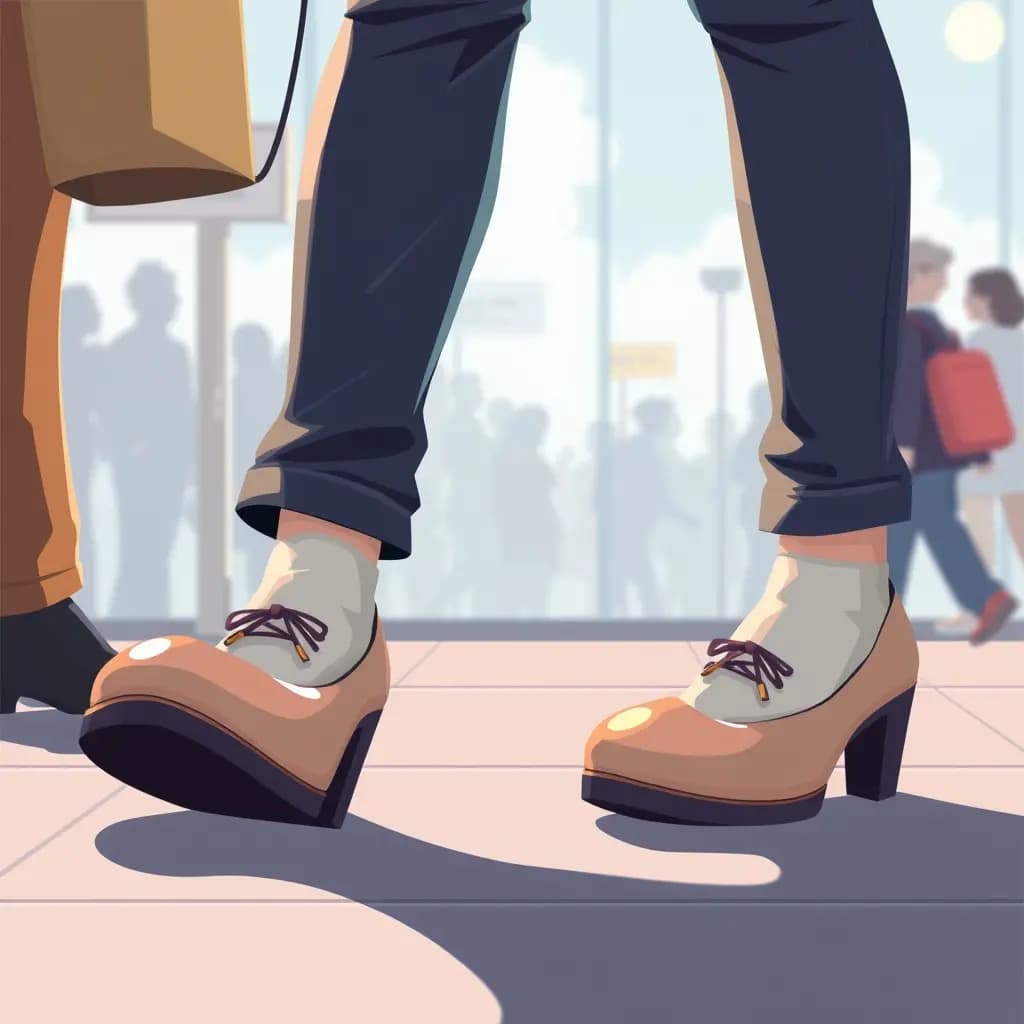 Dream illustration: Wearing oversized shoes public