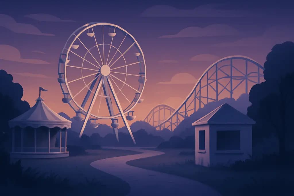 Dream illustration: white abandoned amusement park at dusk dream meaning