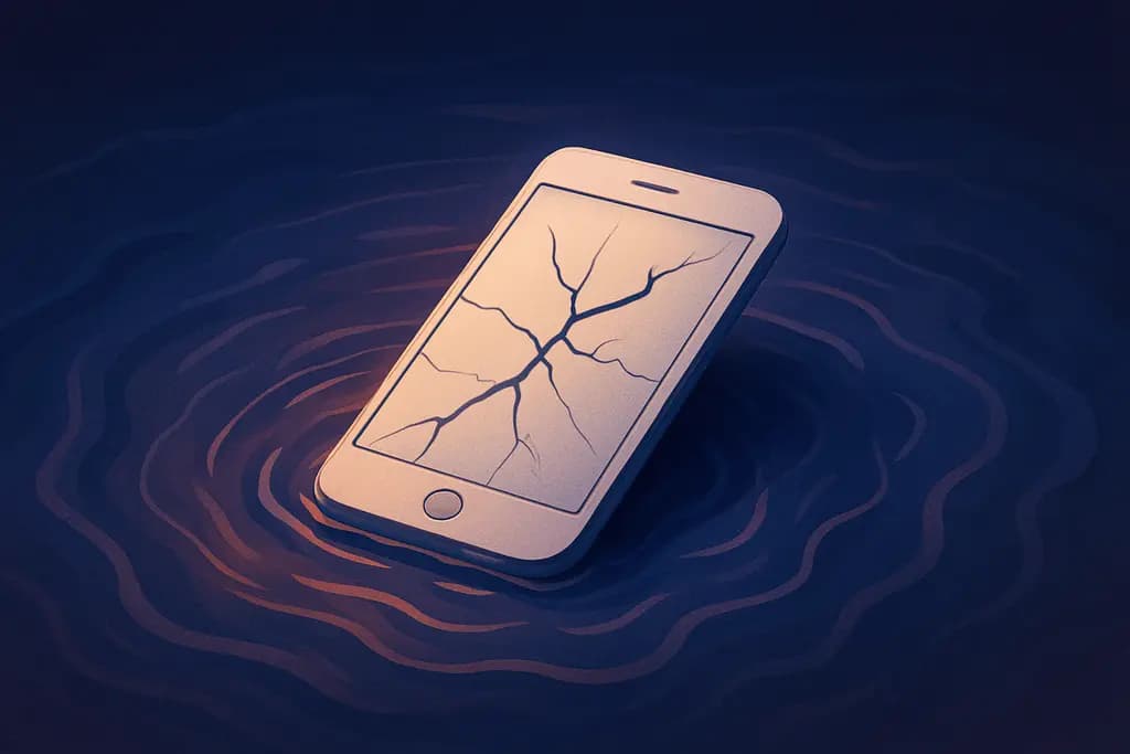 Dream illustration: white broken phone screen in water
