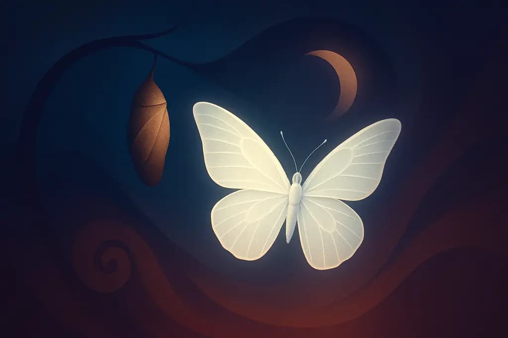 Dream illustration: white butterfly emerging from a cocoon dream meaning