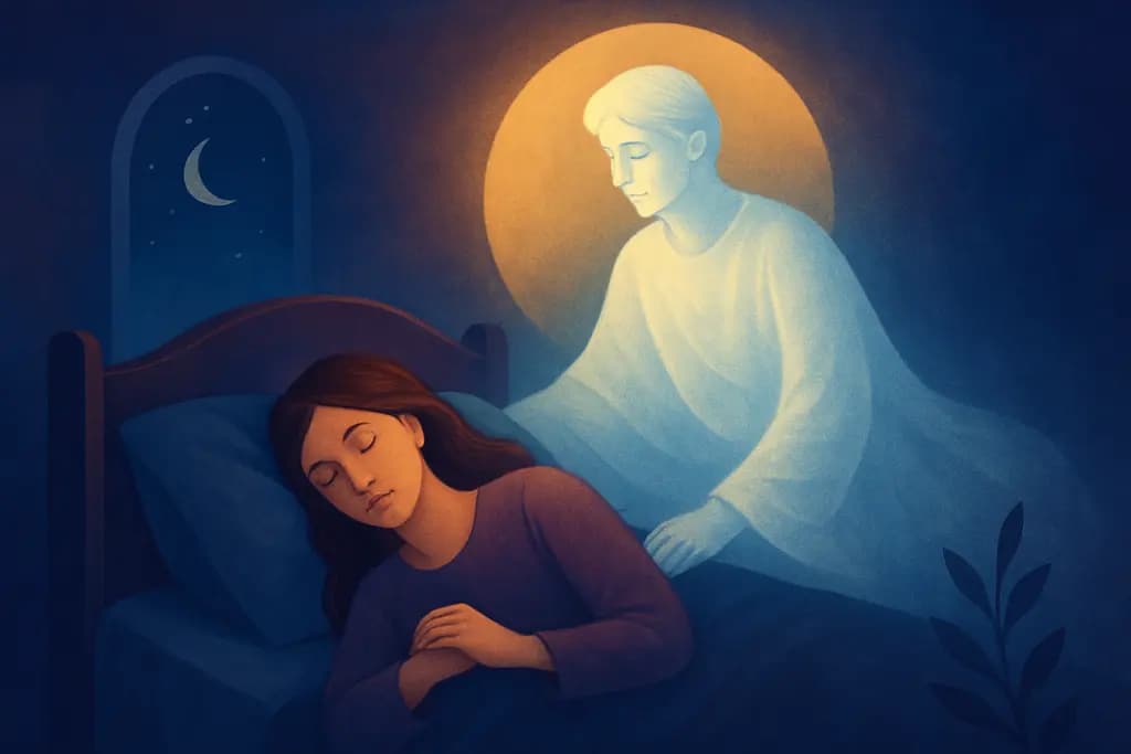 Dream illustration: white-clothed deceased loved one in dream