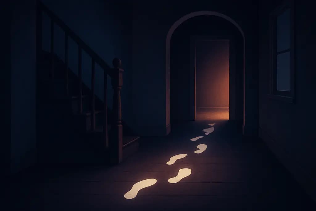 Dream illustration: white footsteps with no one visible in house