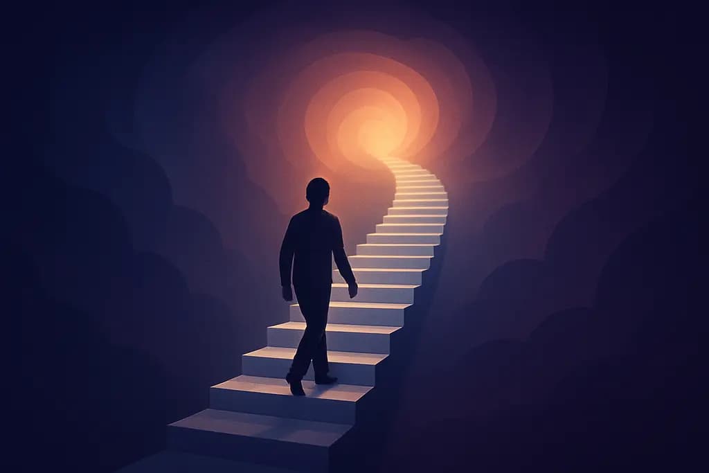 Dream illustration: white staircase stretches as I climb