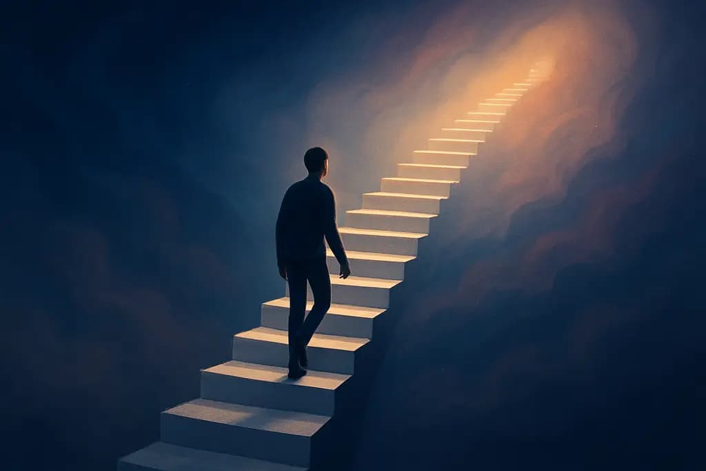 Dream illustration: white staircase stretches as you climb dream meaning