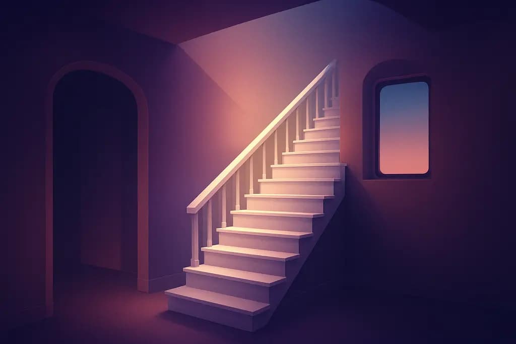 Dream illustration: white staircase stretches as you climb in house