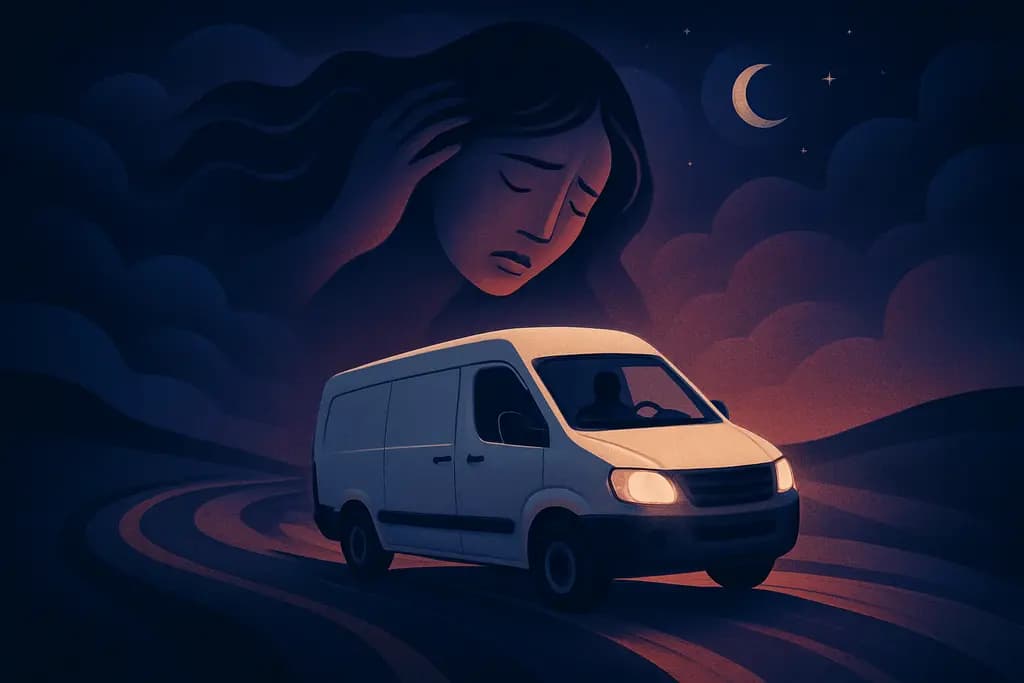 Dream illustration: white van driving out of control dream