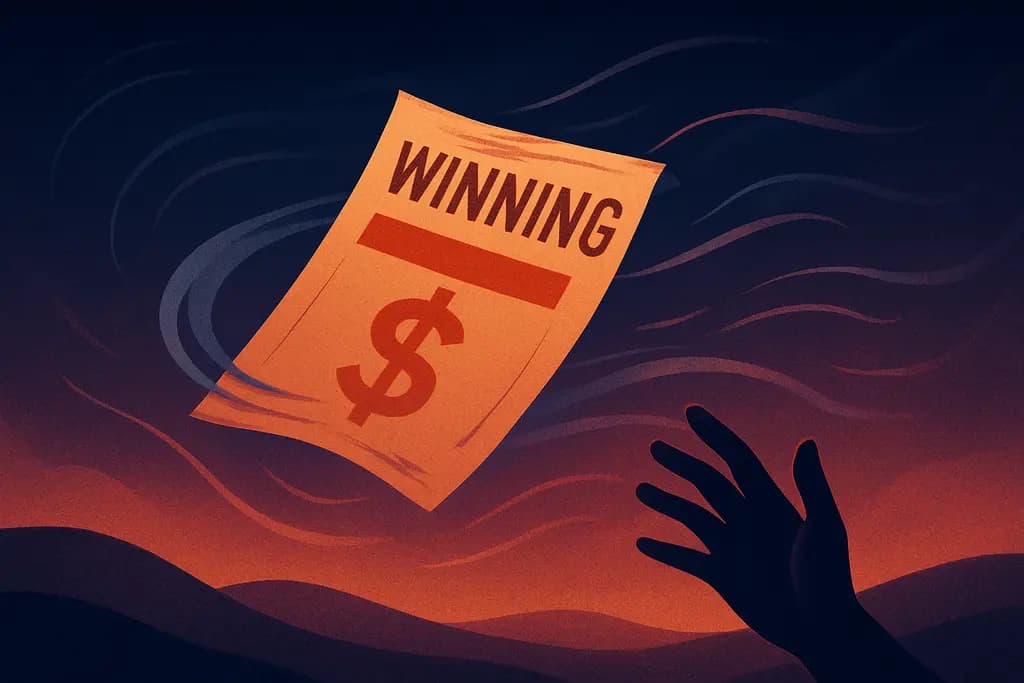 Dream illustration: Winning ticket blown away by wind