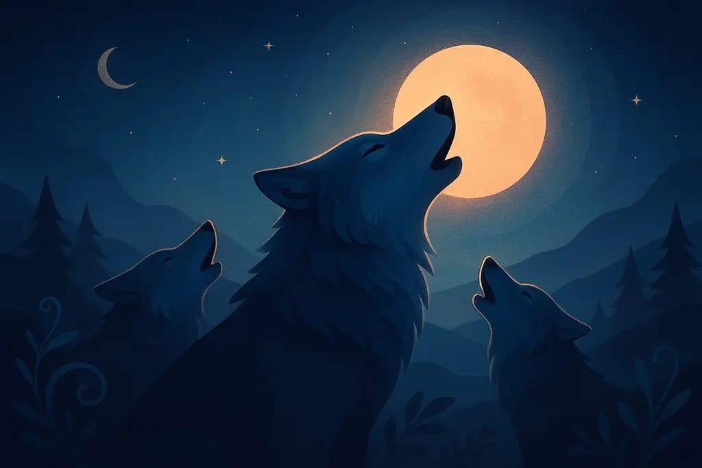 Dream illustration: Wolves howling at night