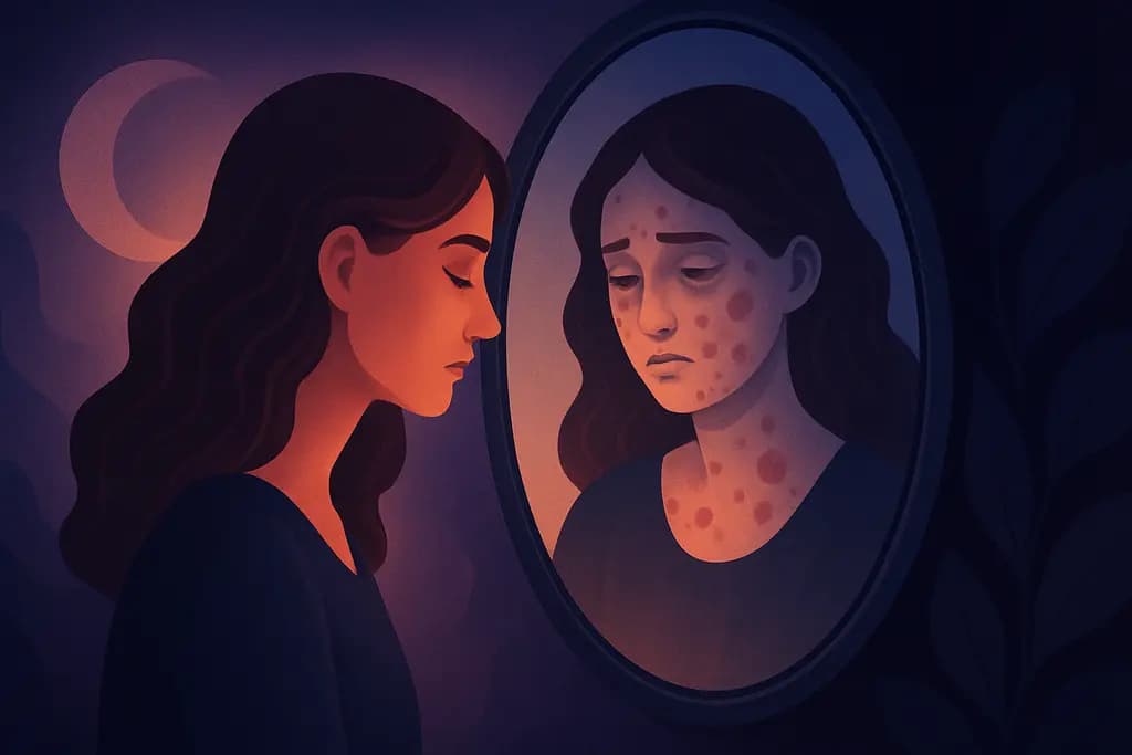 Dream illustration: Your reflection marked with an unknown illness